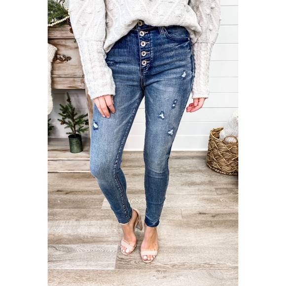 CLEARANCE Padme High Rise Exposed Button Fly Skinny Jeans - Picture 3 of 13